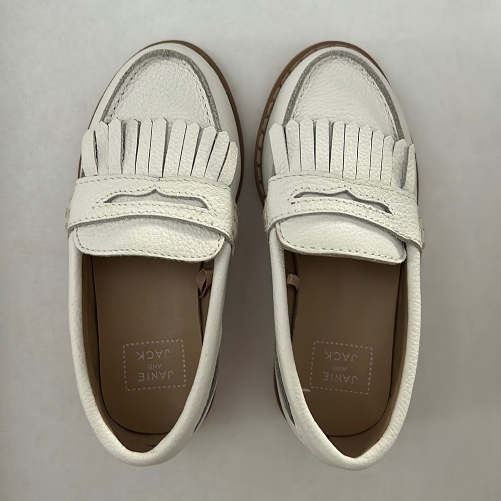Janie and Jack white fringe leather loafer